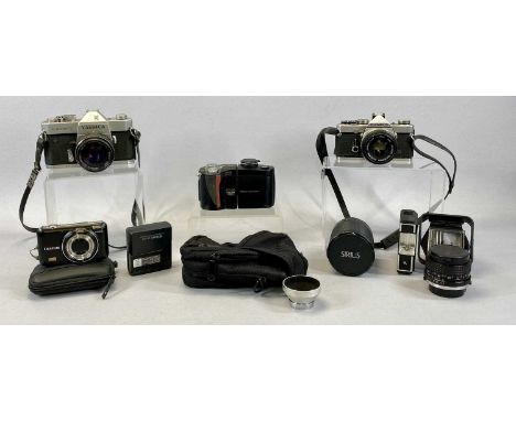 CAMERAS &amp; ACCESSORIES including Olympus OM-1 SLR with 50mm lens, Yashica TL Electro SLR camera with 50mm lens, various ac