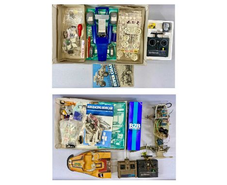 REMOTE CONTROL SCALE MODEL VEHICLES including Tamiya B2B racing side car, part built, Tamiya Superchamp, part built, appears 