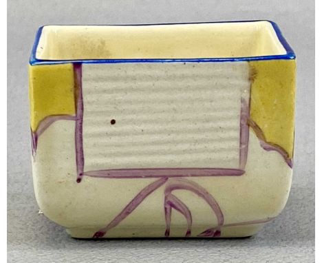 CLARICE CLIFF FANTASQUE BIZARRE - 'Gibraltar' pattern match holder / striker of rectangular form, 3.5 (h) x 5 (w) x 3.5cms (d