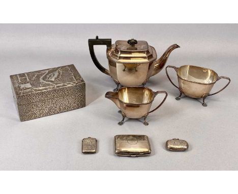 GROUP OF SMALL SILVER &amp; OTHER ITEMS including George V silver cigarette case, Birmingham 1918, 8.5 x 6.5cms, Edward VII s