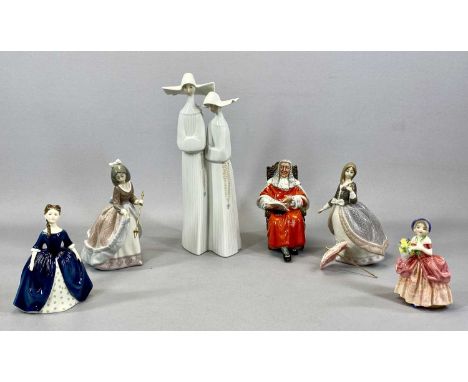 COLLECTION OF CHINA FIGURINES, 3 x Royal Doulton, 'The Judge' HN2443, 'Debbie' HN2385 and 'Sissie' HN05, 3 x Lladro, one mode
