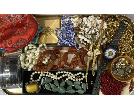 MIXED JEWELLERY, WATCHES & COLLECTABLES, to include a single strand uniform cultured pearl necklace with 18ct gold clasp, 50 