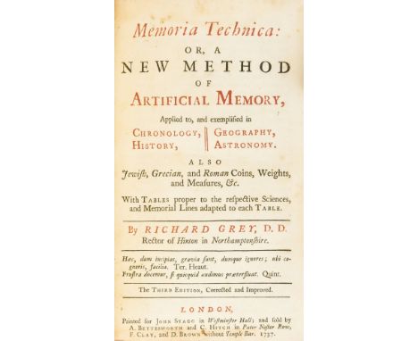 Grey (Richard) Memoria Technica: or A New Method of Artificial Memory,occasional light marginal foxing, contemporary decorati