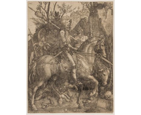 Old master prints.- Wierix (Jan "Johannes") Knight, Death and the Devil, after Albrecht Dürer, engraving on laid paper withou