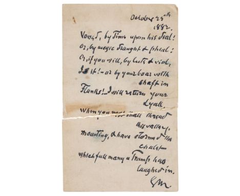 Meredith (George, novelist and poet, 1828-1909) Autograph Postcard initialled "GM" to Sir Frederick Pollock, 1 side, 122 x 75