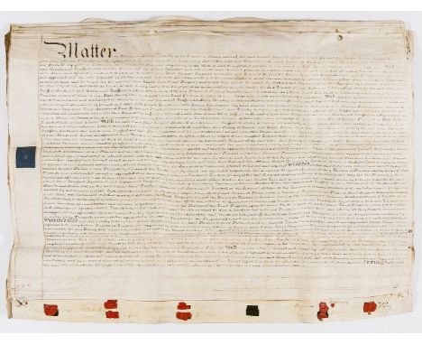18th century marriage settlement.- Dame Jane Trafford Southwell settlement on the marriage of her son Sigismund Trafford and 