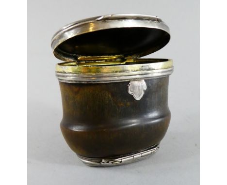 An Early Continental Twin Compartment Ibex Horn and White Metal Snuff and Tobacco Box. Larger Hinged Compartment with Carved 