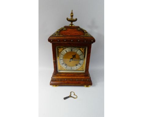 A Late 19th Century Oak Bracket Clock with Eight Day Ting Tang Chiming Movement. 38cms High