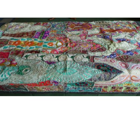 A Vintage Indian Silk, Wire Work and Jewelled Panel, 145x88cm 