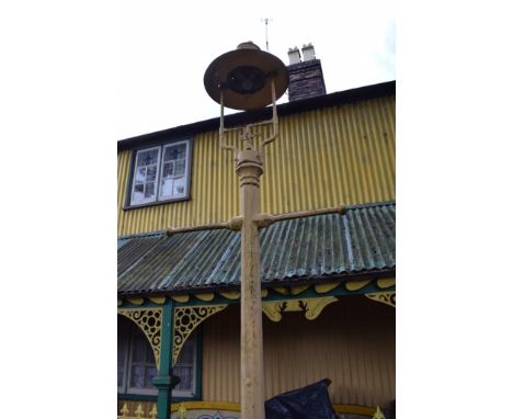 A Victorian Cast Iron Tapering Octagonal Gas Lamp. By Repute Removed From Trench Railway Station. Complete with Original Base