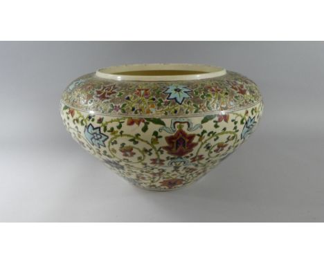 A Nice Quality Large Hungarian Cream Ceramic Vase decorated in Multicoloured Enamels, Swirling Foliate Decoration amid Flower