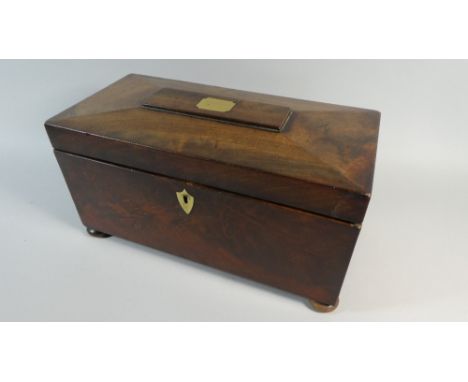 A Mid 19th Century Mahogany Sarcophagus Shaped Tea Caddy with Hinged Lid to Two Removable Tea Boxes having Mahogany Lids and 