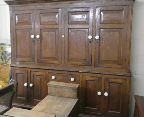 A Scumble Glazed 19th Century Housekeepers Cupboard. The Base with Three Centre Drawers Flanked by Cupboards Either Side. Pan