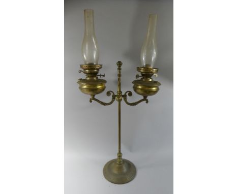 A Late Victorian Two Branch Brass Oil Lamp with Rise and Fall Mechanism.