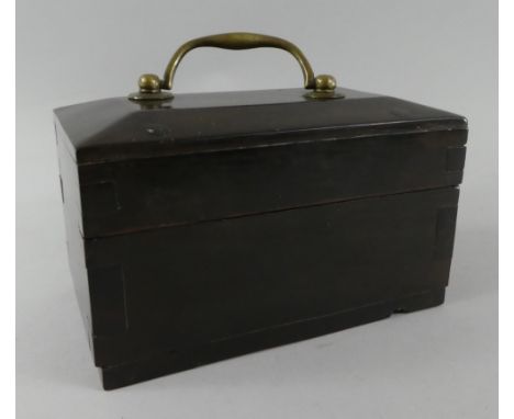 A Heavy Early 19th Century Oriental Black Wood Tea Caddy of Small Proportions, With Brass Handle to Lid and Two Compartments 
