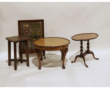 20th century needlework firescreen and three assorted tables (4) 