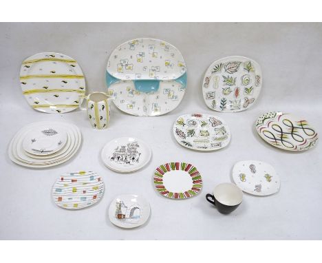 Collection of Midwinter dinnerwares, mid century, printed with impressed marks, including a Cuban Fantasy pattern hors d'oeuv