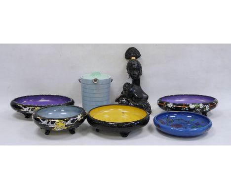 Collection of Soho Pottery Solian Ware planters, printed black marks, circa 1930 and later, variously printed and painted wit