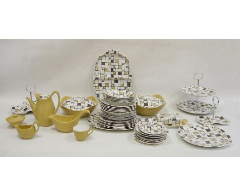 Midwinter Homespun pattern fashion shape part dinner-service, mid century, printed brown marks, comprising two shaped square 