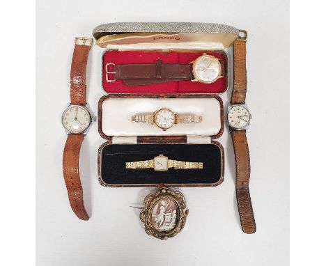 Lady's gilt metal Rotary wristwatch with square dial and baton numerals, a lady's Lanco wristwatch with expanding strap, a ge