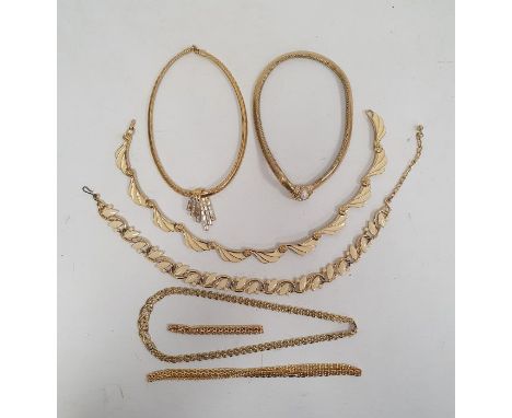 Christian Dior gilt metal, simulated pearl and diamante necklace with flexible mesh chain and a quantity of gold-effect desig