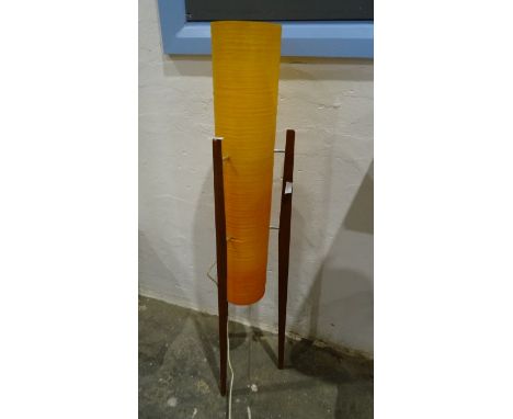 Mid-century modern rocket floor lamp with orange shade Condition ReportSplits to the shade and some surface scratches to the 