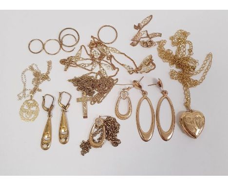 9ct gold chain link necklace and others, gold and gold-coloured, variously marked (2 boxes) 