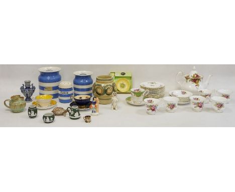 Collection of assorted pottery and porcelain, various marks, including two T.G. Green Cornishware jars and covers and a flour