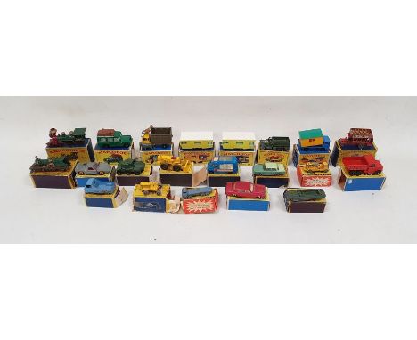 Assorted boxed Lesney Matchbox series vehicles to include Lesney No.23 trailer caravan in yellow, No.23 trailer caravan in bl