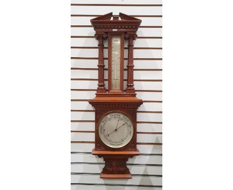 Aneroid barometer/thermometer in mahogany case, 94cm high 