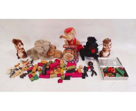 Selection of vintage soft toys and other collectables including battery operated Elephant with drum,  battery operated jump P