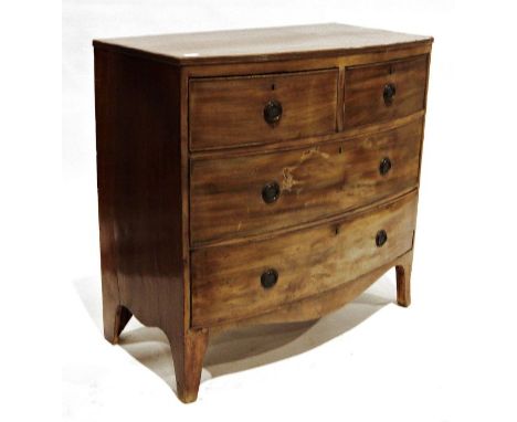 Late 19th century mahogany bowfront chest of two short over two long drawers, on bracket feet, 90.5cm x 90cm