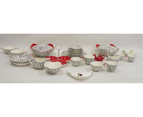 Midwinter fashion shape Zambesi pattern part dinner service, mid century, printed marks, comprising two shaped square vegetab