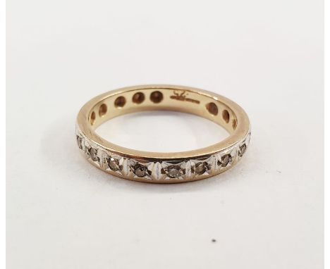 9ct yellow gold eternity ring set with 20 brilliant cut diamonds, finger size N