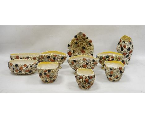 Large collection of Sylvac Pebble pattern vases, dishes, planters and other wares, impressed marks, moulded with pebbles, enr