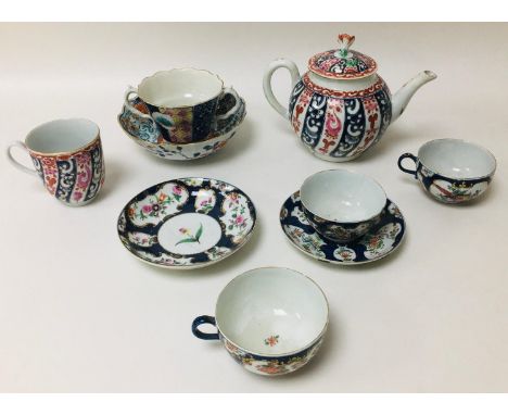 A collection of 18th century and later Worcester pocerlain, comprising a Queen Charlotte pattern ware teapot and cup, the tea