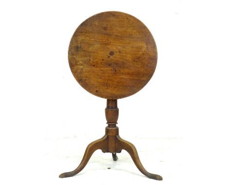 A 19th century mahogany wine or occasional table, circular surface on pedestal base, raised on three cabriole legs, 50 by 66c