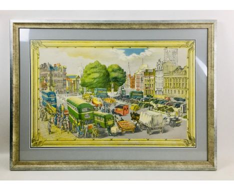 After Phyllis Ginger (British 1907-2005) 'Town Centre' (believed to be Bristol) lithograph, unsigned, 48.5 by 75cm, mounted, 