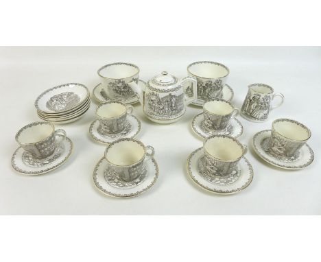 An unusual Victorian ceramic child's tea set, the whole decorated with scenes from Cinderella, comprising teapot, two sandwic