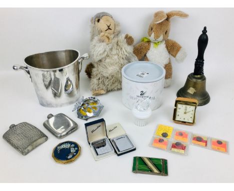 Two Steiff toys, pewter and other collectables, including two Steiff soft toys, a Rabbit, 32cm high, and a Beaver, 30cm high 