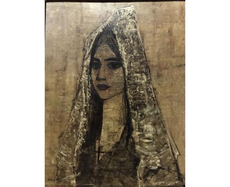 Alfred O'Brien (1912 - 1988), oil on board, signed, 'Half length portrait of a Lady', 63cm x 52cm