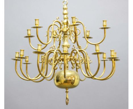 DUTCH STYLE SIXTEEN LIGHT CHANDELIER, the two tiers of branches with scrolling decoration, height 75cm, diameter 85cm