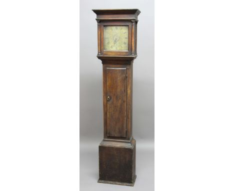 SCUMBLED PINE LONGCASE CLOCK,  the 10" brass dial with single hand and alarm dial, inscribed Wm Bailey, Wingrave on a brass m