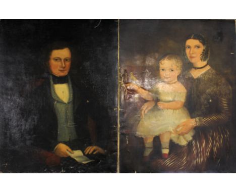 ENGLISH PROVINCIAL SCHOOL, 19th CENTURY PORTRAIT OF A GENTLEMAN; PORTRAIT OF A LADY WITH A CHILD Two, he wearing a black suit