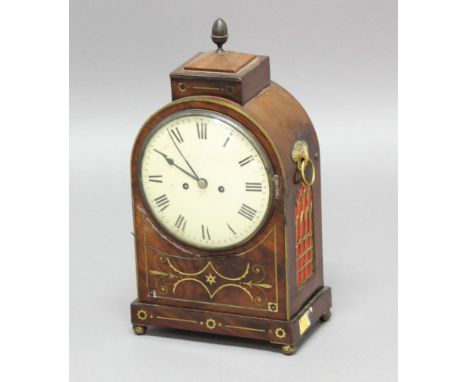 MAHOGANY AND BRASS MOUNTED BRACKET CLOCK AND BRACKET, early/mid 19th century, the 8" painted dial on an eight day, twin fusee
