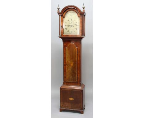 MAHOGANY LONGCASE CLOCK, the 12" silvered dial, inscribed Dunsford Plymouth, with subsidiary seconds dial and date aperture b