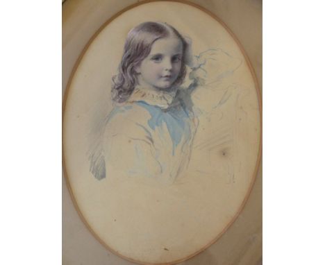 ATTRIBUTED TO JEAN EDOUARD LACRETELLE (1817-1900) PORTEAIT OF ALICE CHARLTON, (LATER MRS AYSHFORD-WISE), AGED 9 Bust length, 