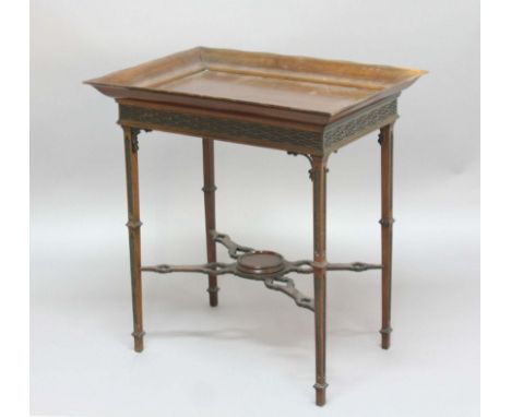 CHINESE CHIPPENDALE STYLE TRAY TOP TABLE, 19th century, with a wavy rim, blind fretwork, square section legs and pierced stre