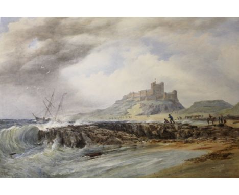 THOMAS BUSH HARDY (1842-1897) BAMBOROUGH CASTLE Signed, inscribed with title and dated 1871, watercolour 45.5 x 69cm.; with a