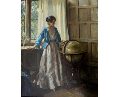 •WILFRED GABRIEL DE GLEHN (1870-1951)  PORTRAIT OF LYNN FONTANNE IN AN INTERIOR  The actress depicted standing full length be